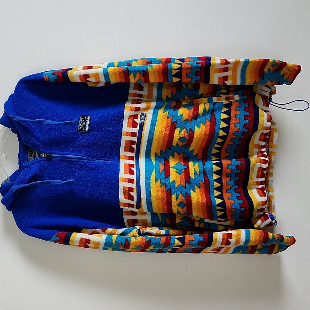 Massive Outdoor Colorful Geometric Southwestern Patterned Fleece Hoodie Large